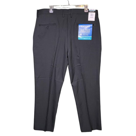 Haggar Pants Mens 40x30 Gray Slim Straight Fit Flex Waist All Day Comfort NEW - Picture 4 of 10